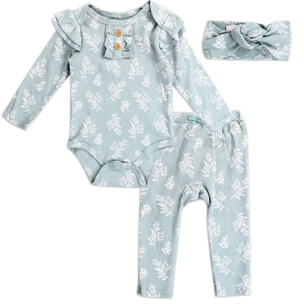 CATHERINE MALANDRINO 3PC Set Sizes 0 - 9 M Sage Color Cotton